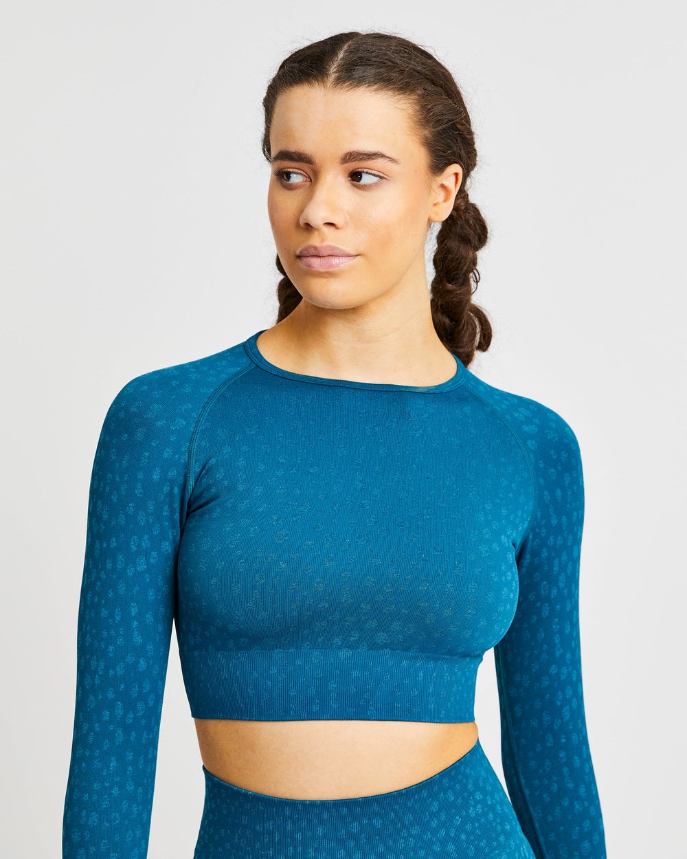 AYBL Evolve Speckle Seamless Long Sleeve Crop Top Teal | IMPNQ7605