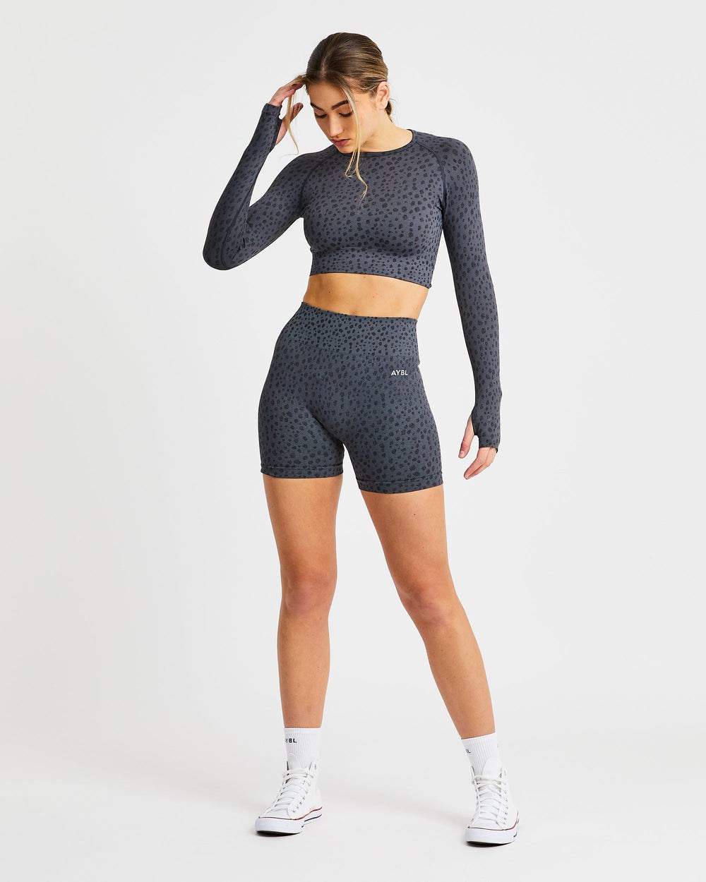 AYBL Evolve Speckle Seamless Long Sleeve Crop Top Charcoal | LOMVE8075