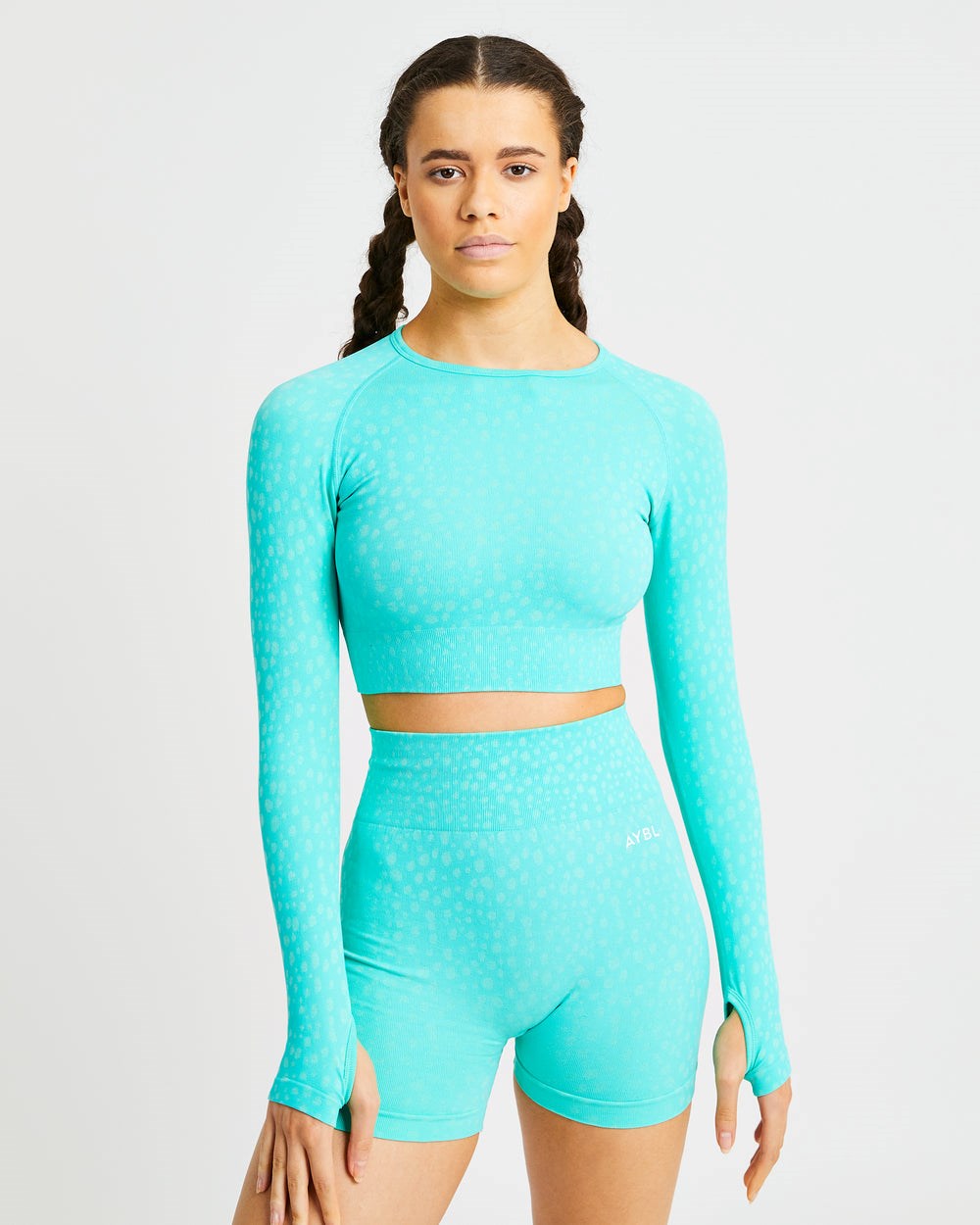 AYBL Evolve Speckle Seamless Long Sleeve Crop Top Verde | SHDJU8206