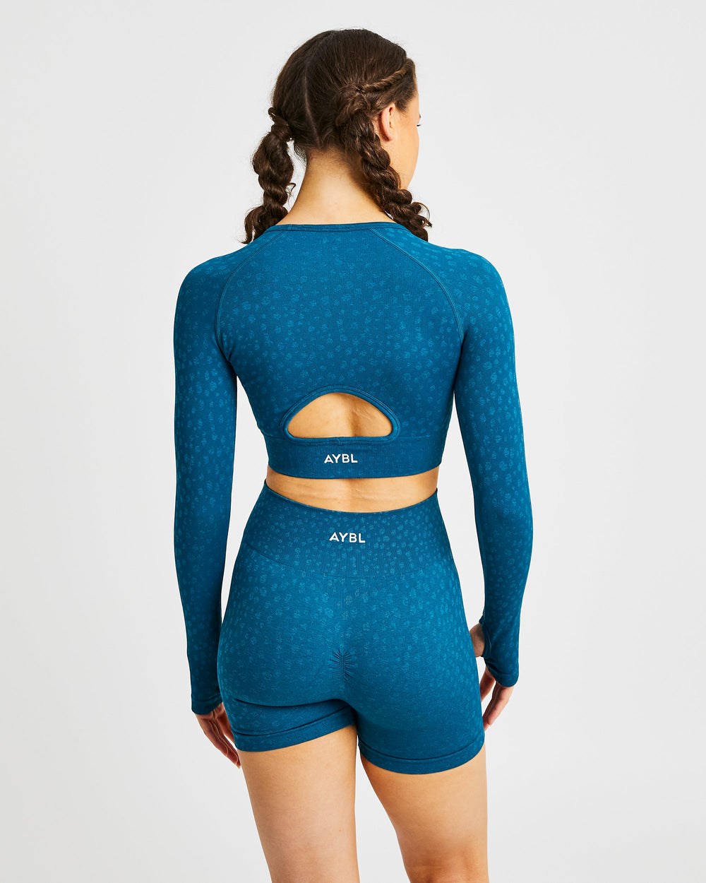 AYBL Evolve Speckle Seamless Long Sleeve Crop Top Teal | SXFAV8714