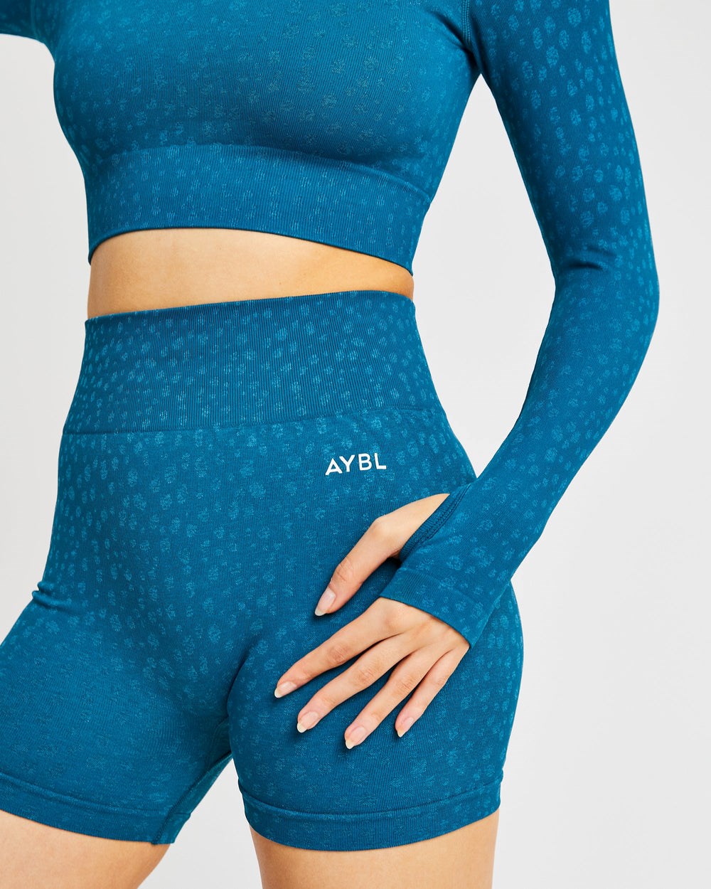 AYBL Evolve Speckle Seamless Long Sleeve Crop Top Teal | SXFAV8714