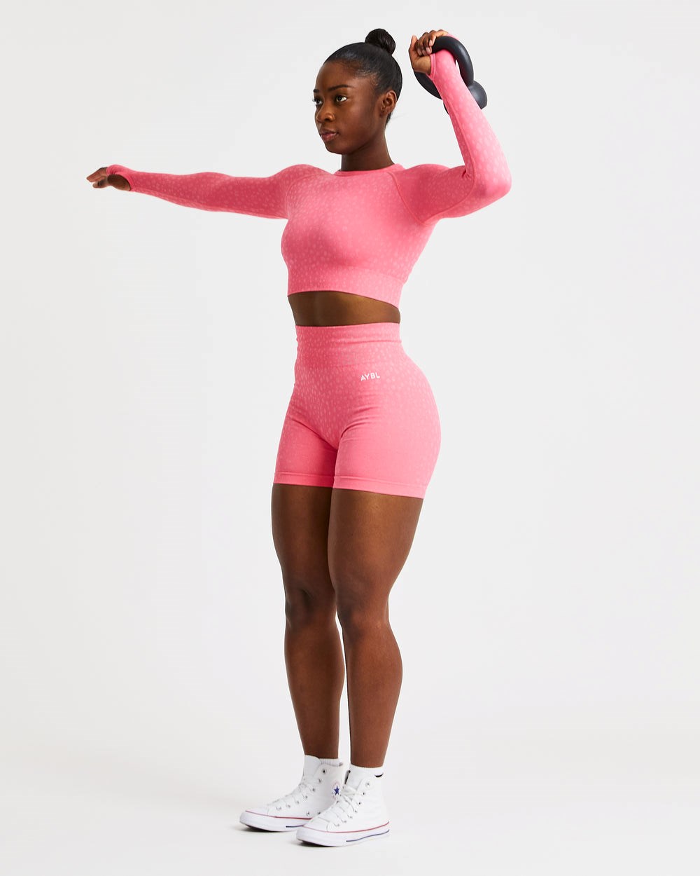 AYBL Evolve Speckle Seamless Long Sleeve Crop Top Coral Rosas | VSHKG6473