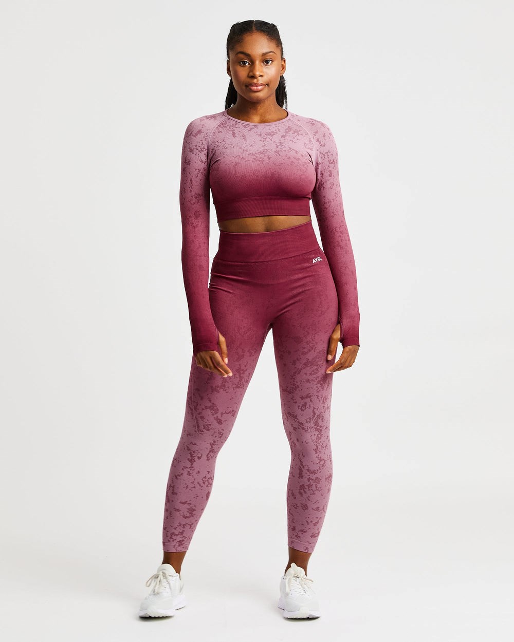 AYBL Flare Seamless Long Sleeve Crop Top Plum | FENZS7250