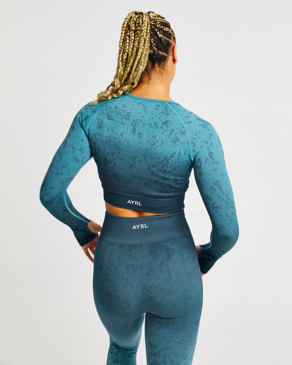 AYBL Flare Seamless Long Sleeve Crop Top Teal | HACQY3218