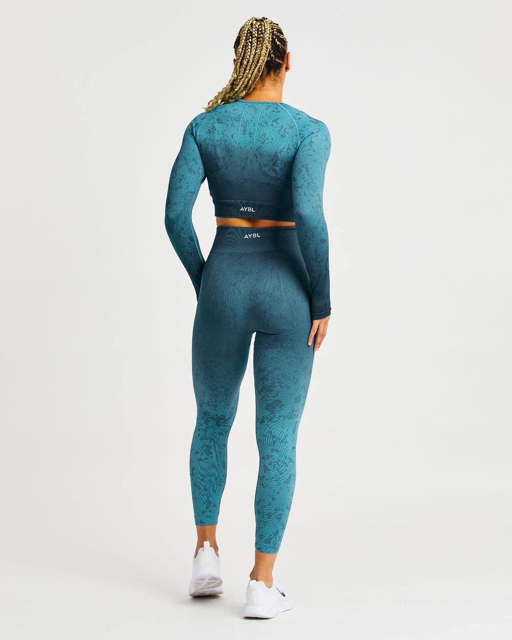 AYBL Flare Seamless Long Sleeve Crop Top Teal | HACQY3218