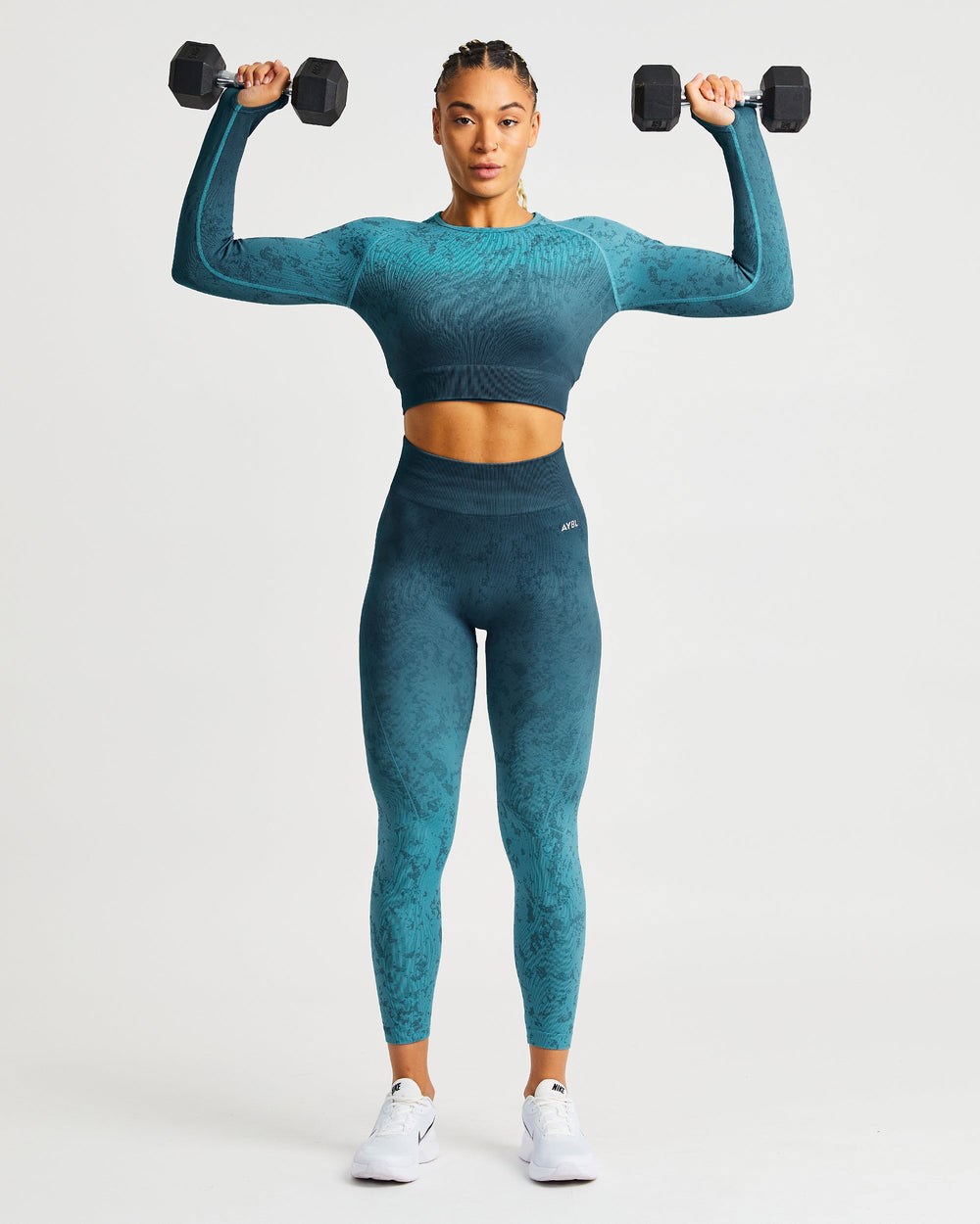 AYBL Flare Seamless Long Sleeve Crop Top Teal | HACQY3218