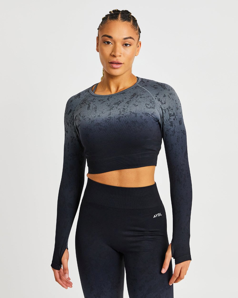 AYBL Flare Seamless Long Sleeve Crop Top Negras | HOPFT4321