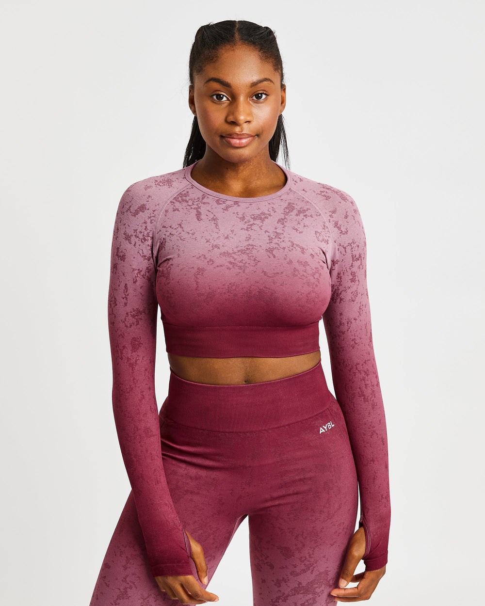 AYBL Flare Seamless Long Sleeve Crop Top Plum | YPCGU8453