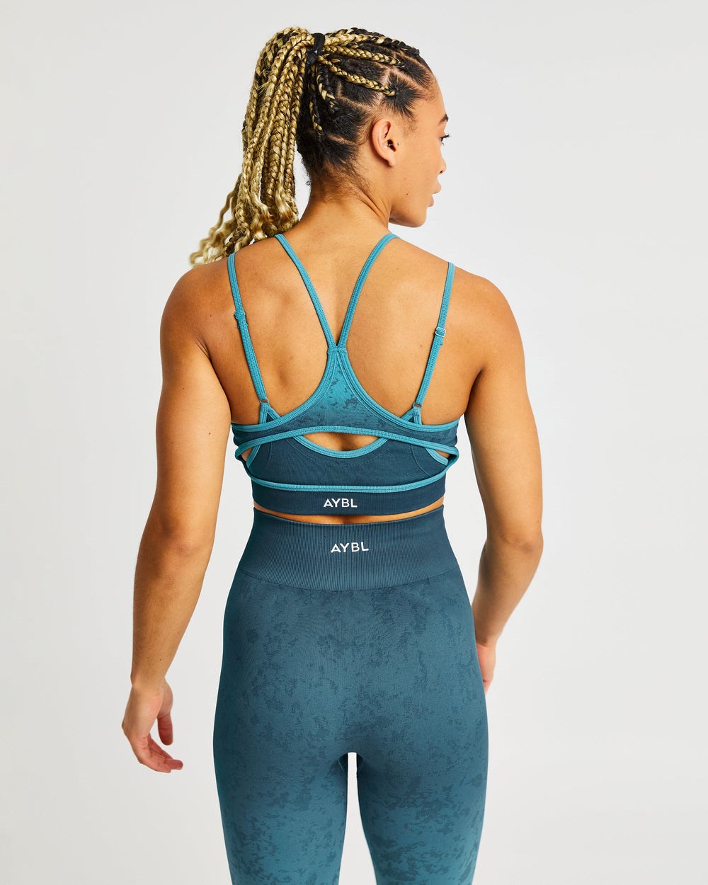 AYBL Flare Seamless Sports Bra Teal | DTMVR0539