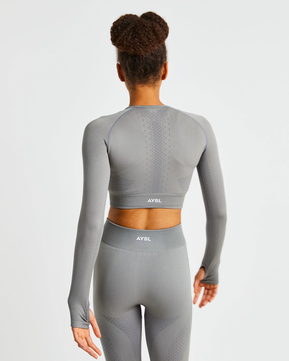 AYBL Ignite Seamless Long Sleeve Crop Top Gris | FIZEM4157