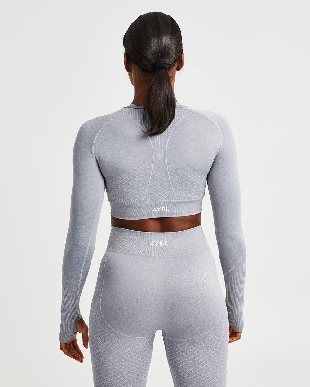 AYBL Impact Seamless Long Sleeve Crop Top Gris | KSGIH7543