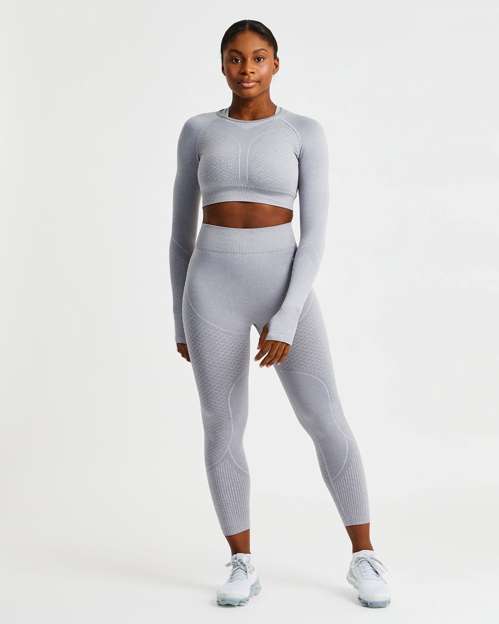 AYBL Impact Seamless Long Sleeve Crop Top Gris | KSGIH7543