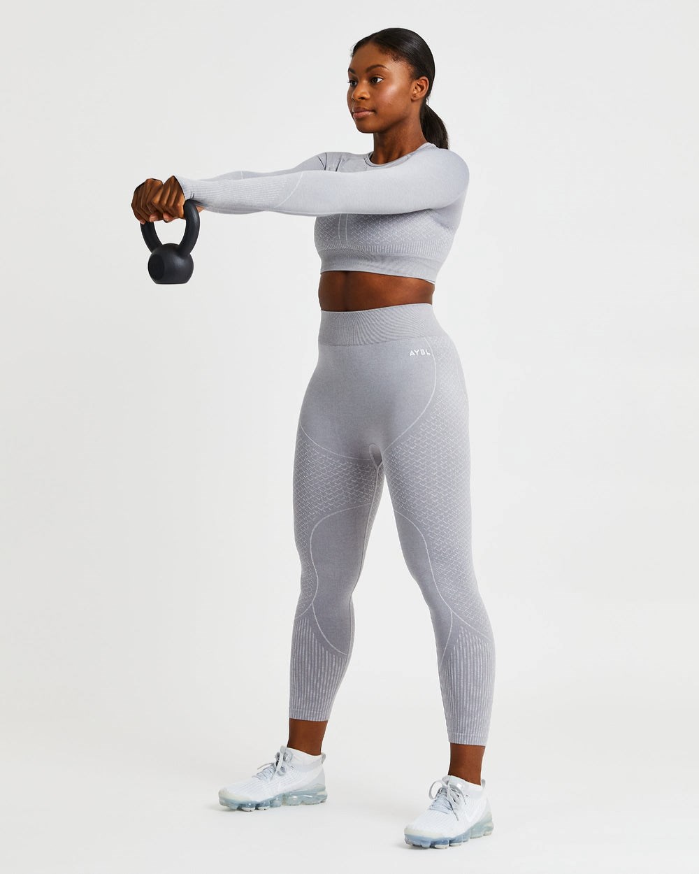 AYBL Impact Seamless Long Sleeve Crop Top Gris | KSGIH7543