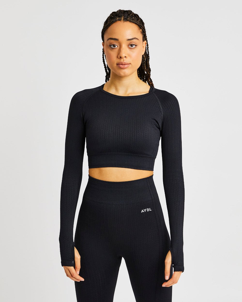 AYBL Luxe Seamless Long Sleeve Crop Top Negras | BZPNK9306