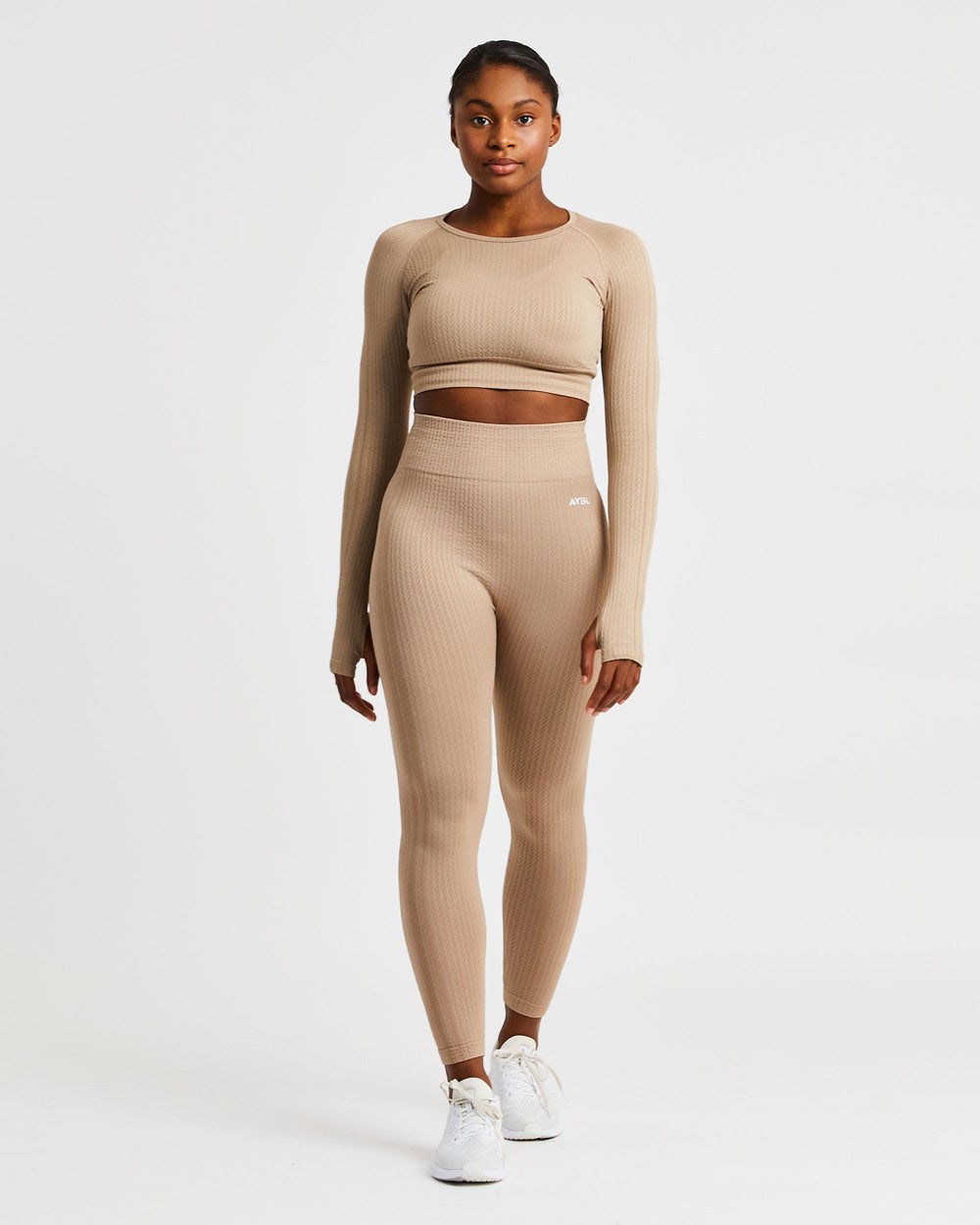 AYBL Luxe Seamless Long Sleeve Crop Top Mocha | CPYJO4376