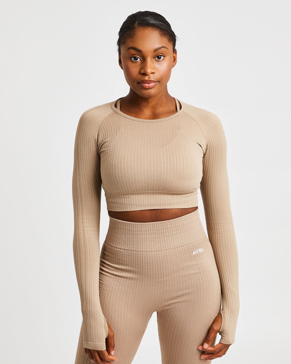 AYBL Luxe Seamless Long Sleeve Crop Top Mocha | CPYJO4376