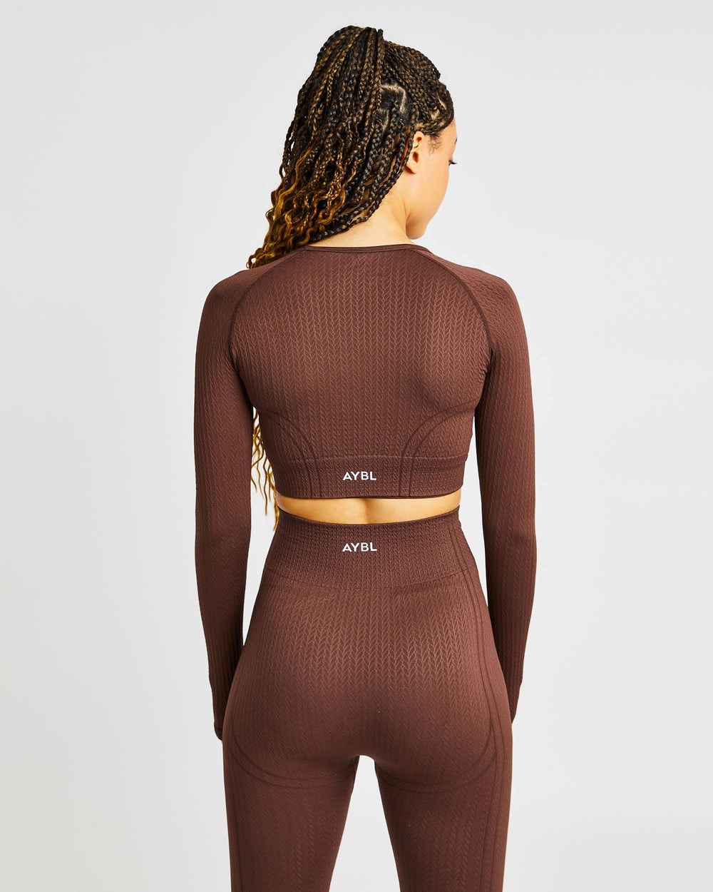 AYBL Luxe Seamless Long Sleeve Crop Top Marrones | EHJKY9186