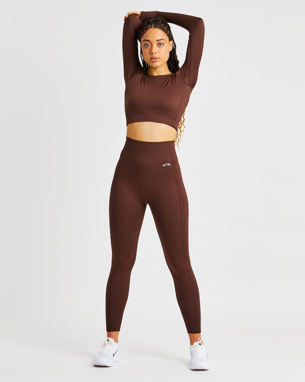 AYBL Luxe Seamless Long Sleeve Crop Top Marrones | EHJKY9186