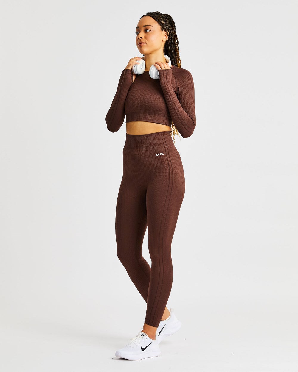 AYBL Luxe Seamless Long Sleeve Crop Top Marrones | EHJKY9186