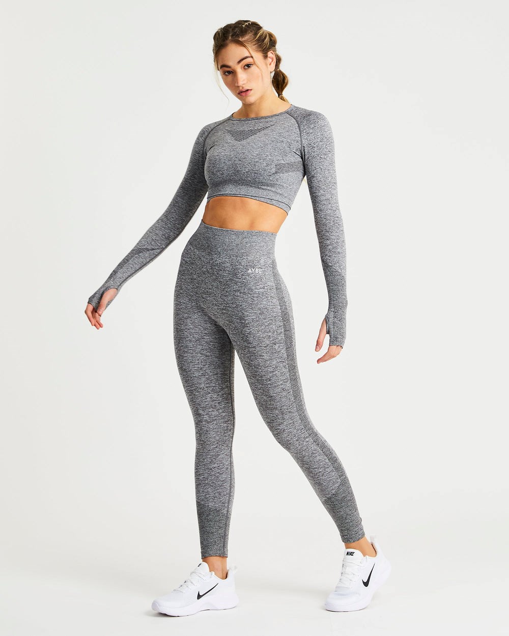 AYBL Motion Seamless Long Sleeve Crop Top Gris | ARBVG4239