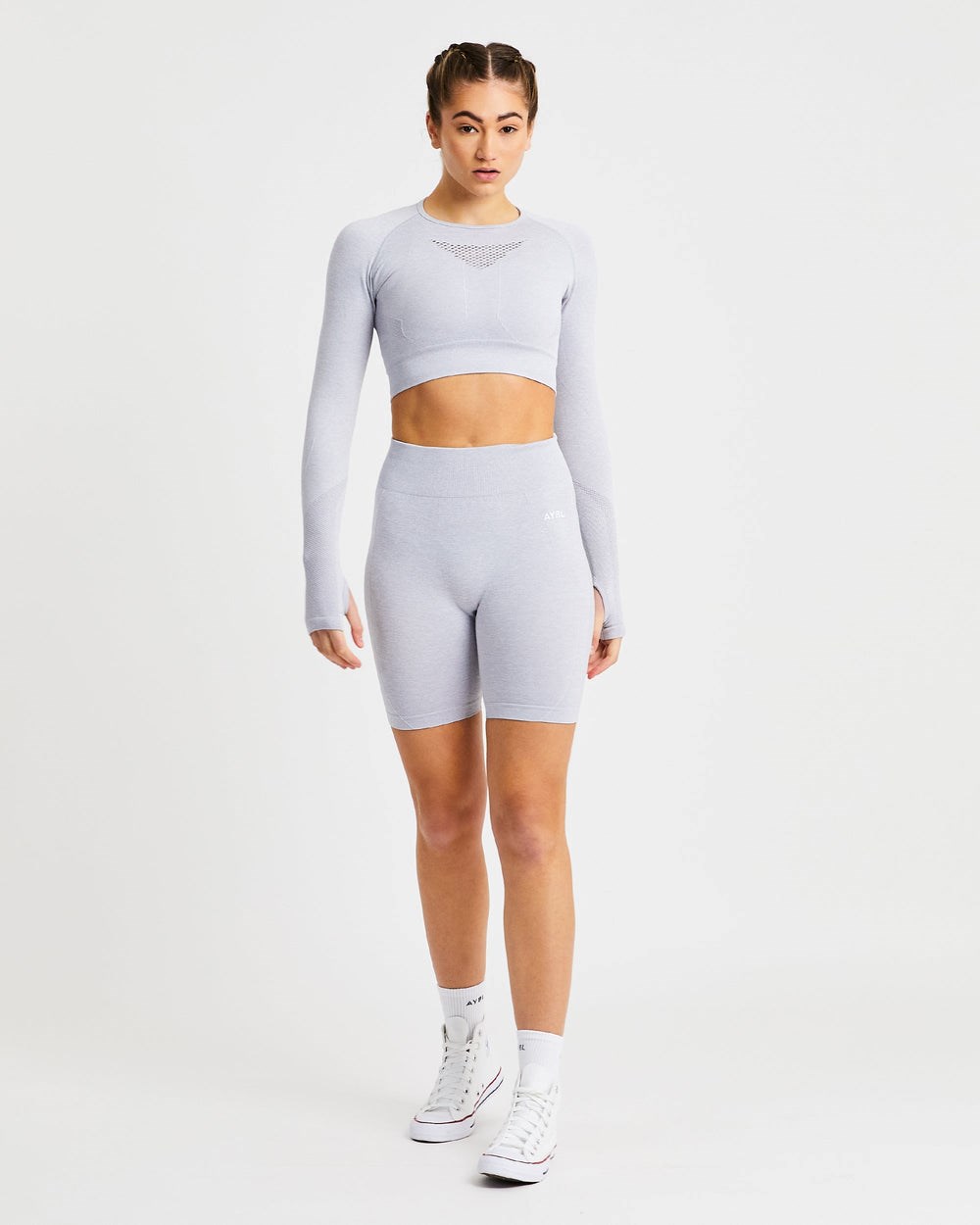 AYBL Motion Seamless Long Sleeve Crop Top Gris Claro | GPJTO7891