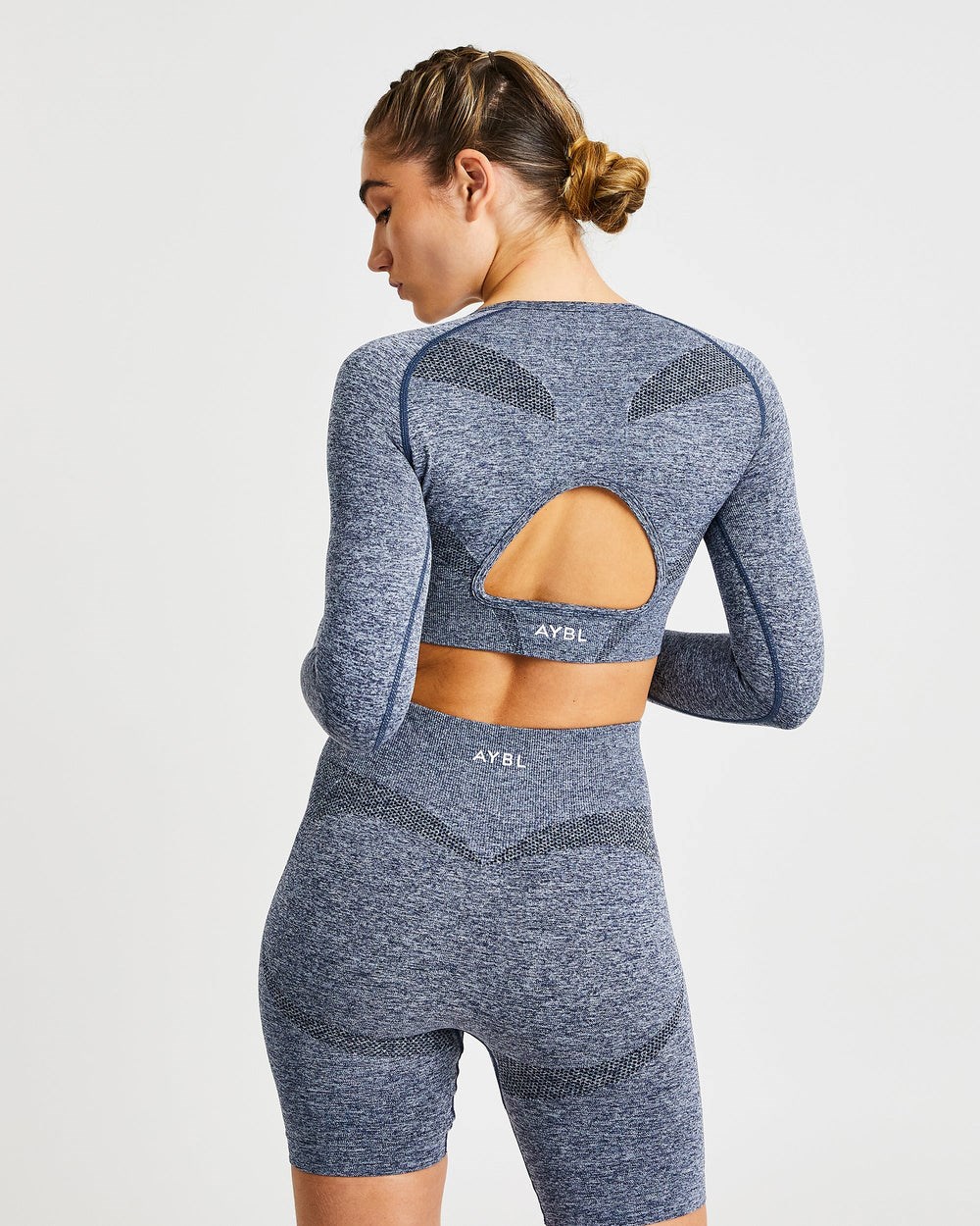 AYBL Motion Seamless Long Sleeve Crop Top Azul Marino | KIZQT9065