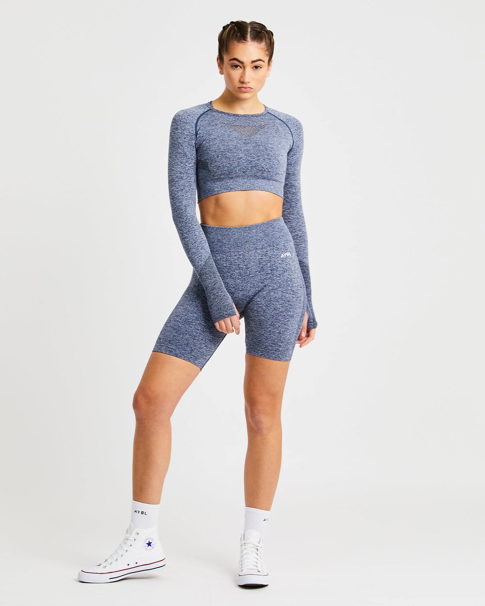 AYBL Motion Seamless Long Sleeve Crop Top Azul Marino | KIZQT9065