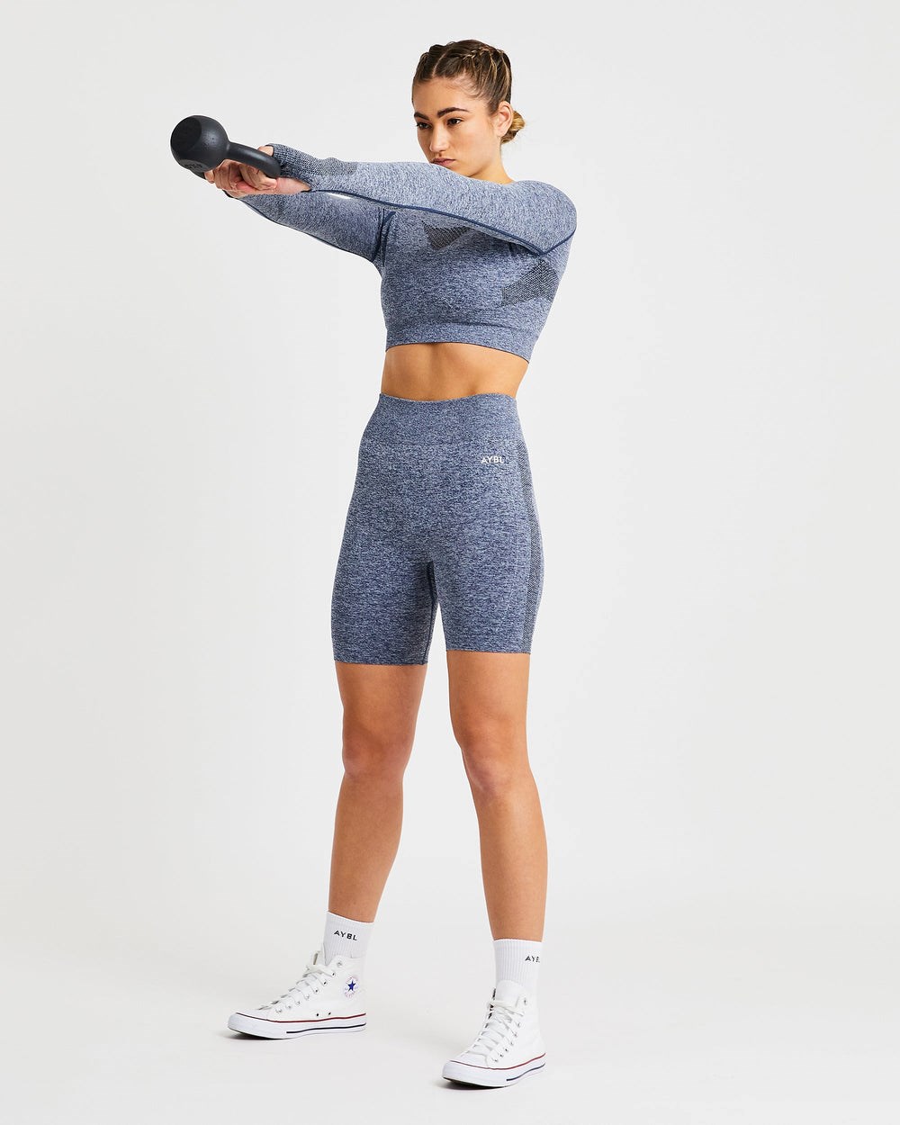 AYBL Motion Seamless Long Sleeve Crop Top Azul Marino | KIZQT9065