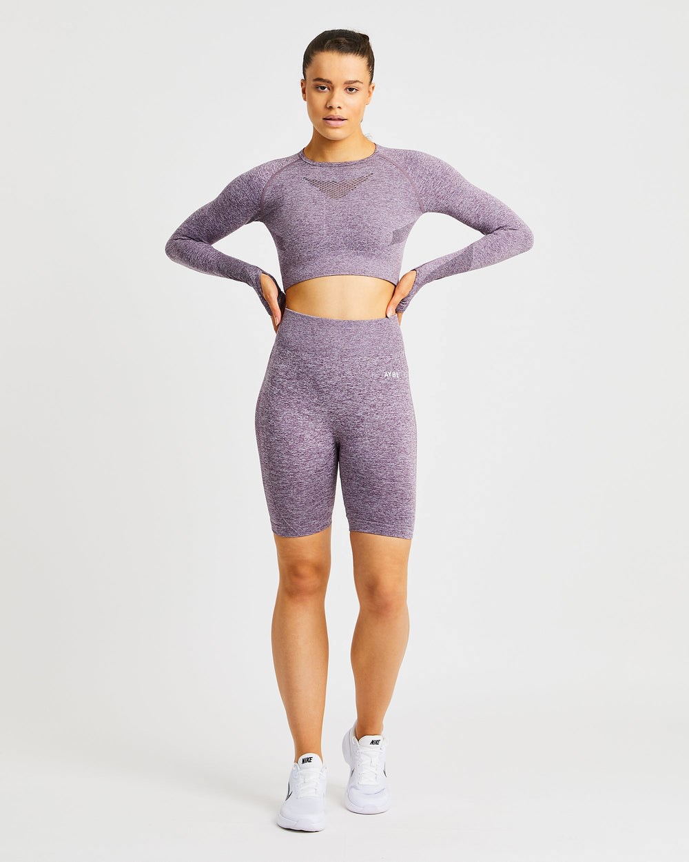 AYBL Motion Seamless Long Sleeve Crop Top Moradas | UQXNZ1840