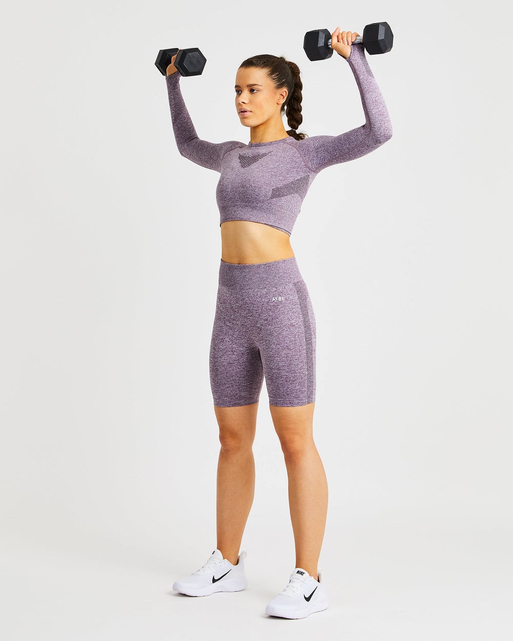 AYBL Motion Seamless Long Sleeve Crop Top Moradas | UQXNZ1840