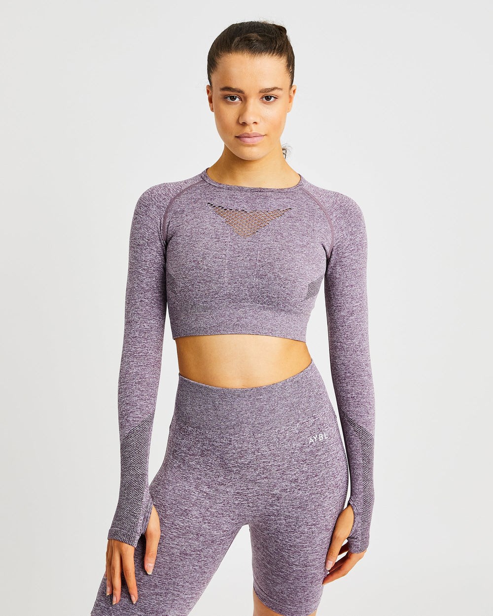 AYBL Motion Seamless Long Sleeve Crop Top Moradas | YJVSX2068