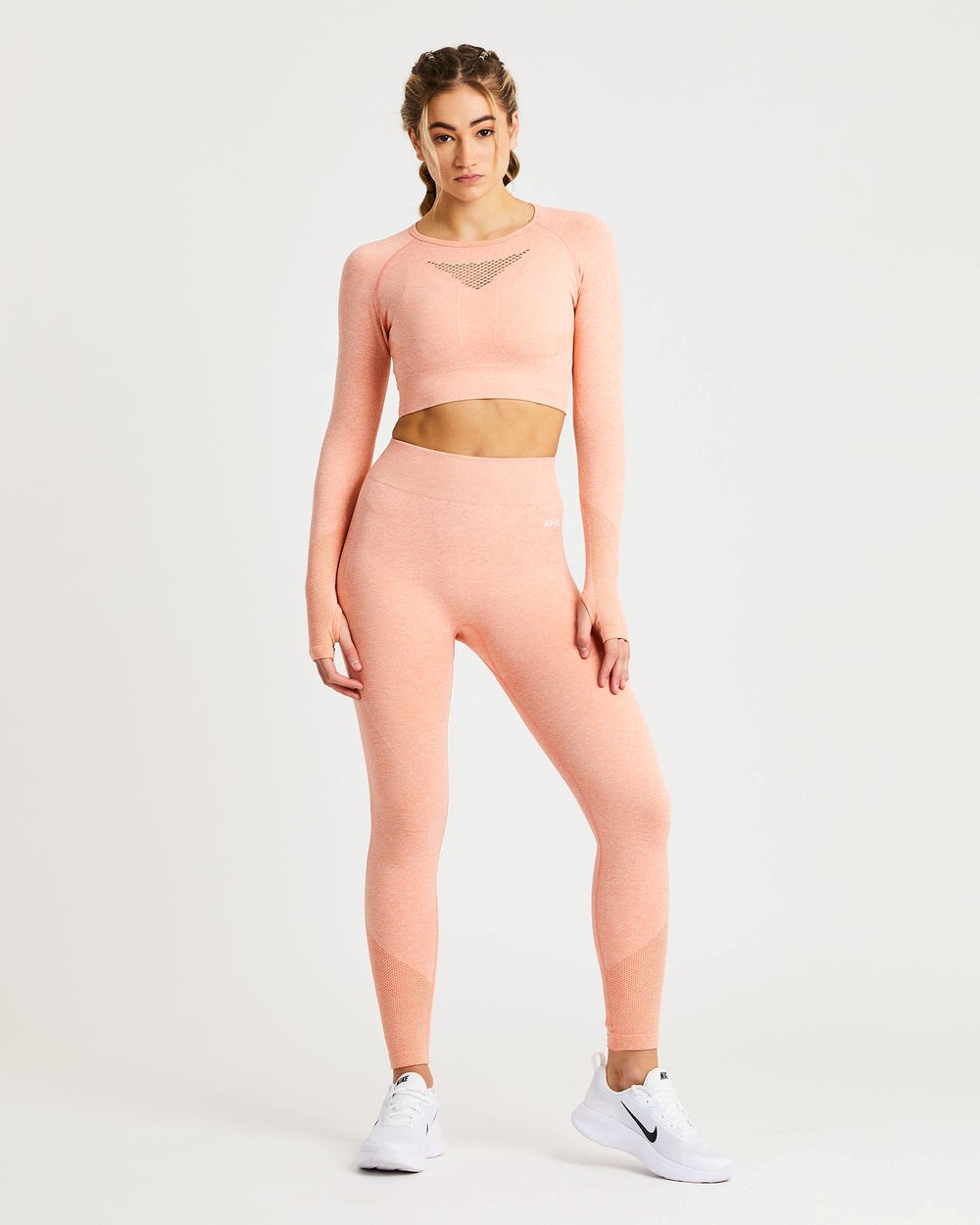 AYBL Motion Seamless Long Sleeve Crop Top Peach Marl | ZGSWD9851