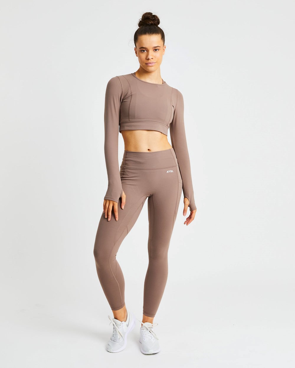 AYBL Pace Long Sleeve Crop Top Marrones | GLZHE9702