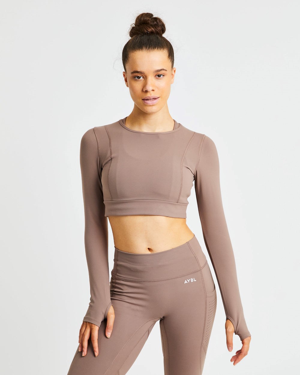 AYBL Pace Long Sleeve Crop Top Marrones | GLZHE9702