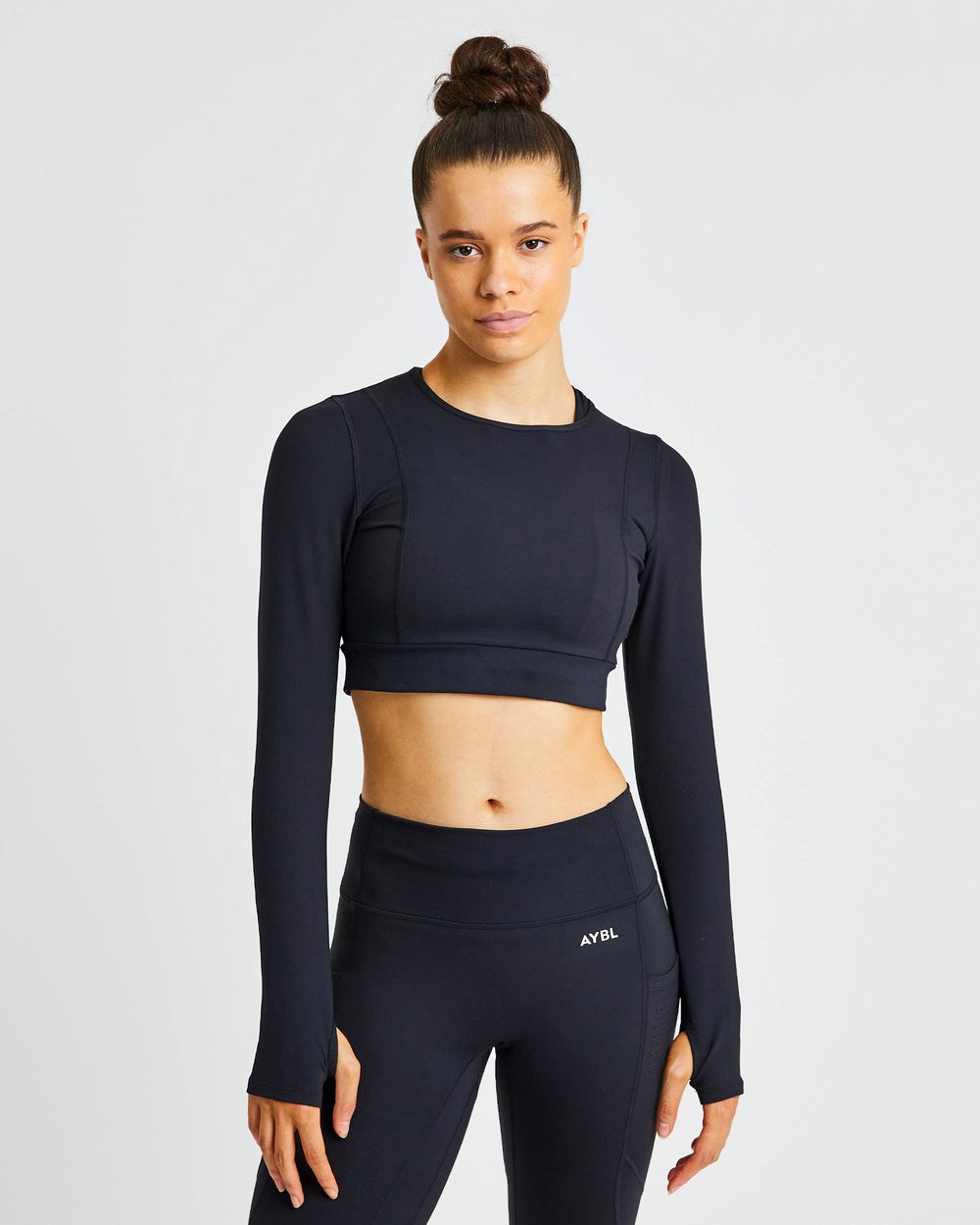 AYBL Pace Long Sleeve Crop Top Negras | EYAUZ1836