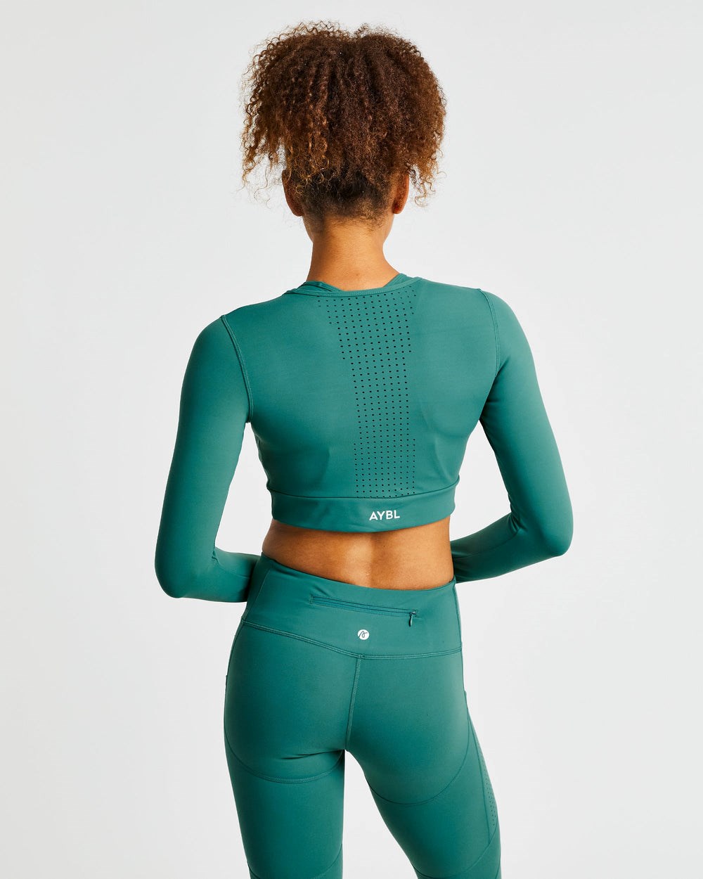 AYBL Pace Long Sleeve Crop Top Verde Oscuro | BRZNP8147