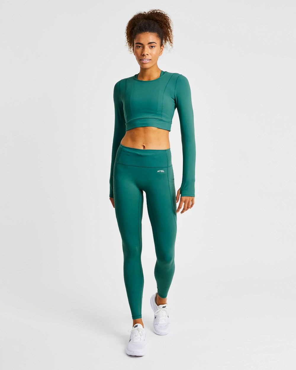 AYBL Pace Long Sleeve Crop Top Verde Oscuro | BRZNP8147