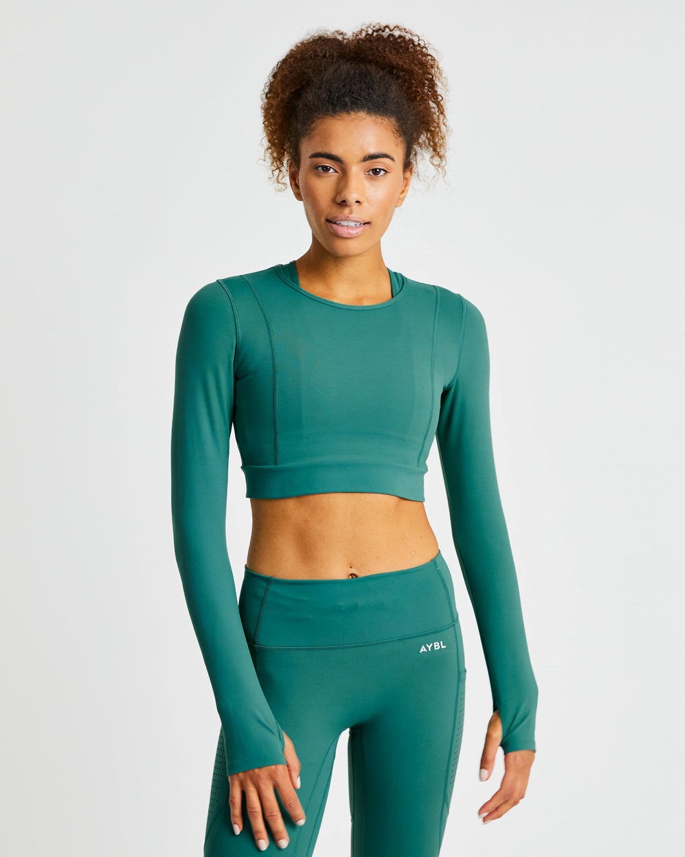 AYBL Pace Long Sleeve Crop Top Verde Oscuro | CDYHF6548