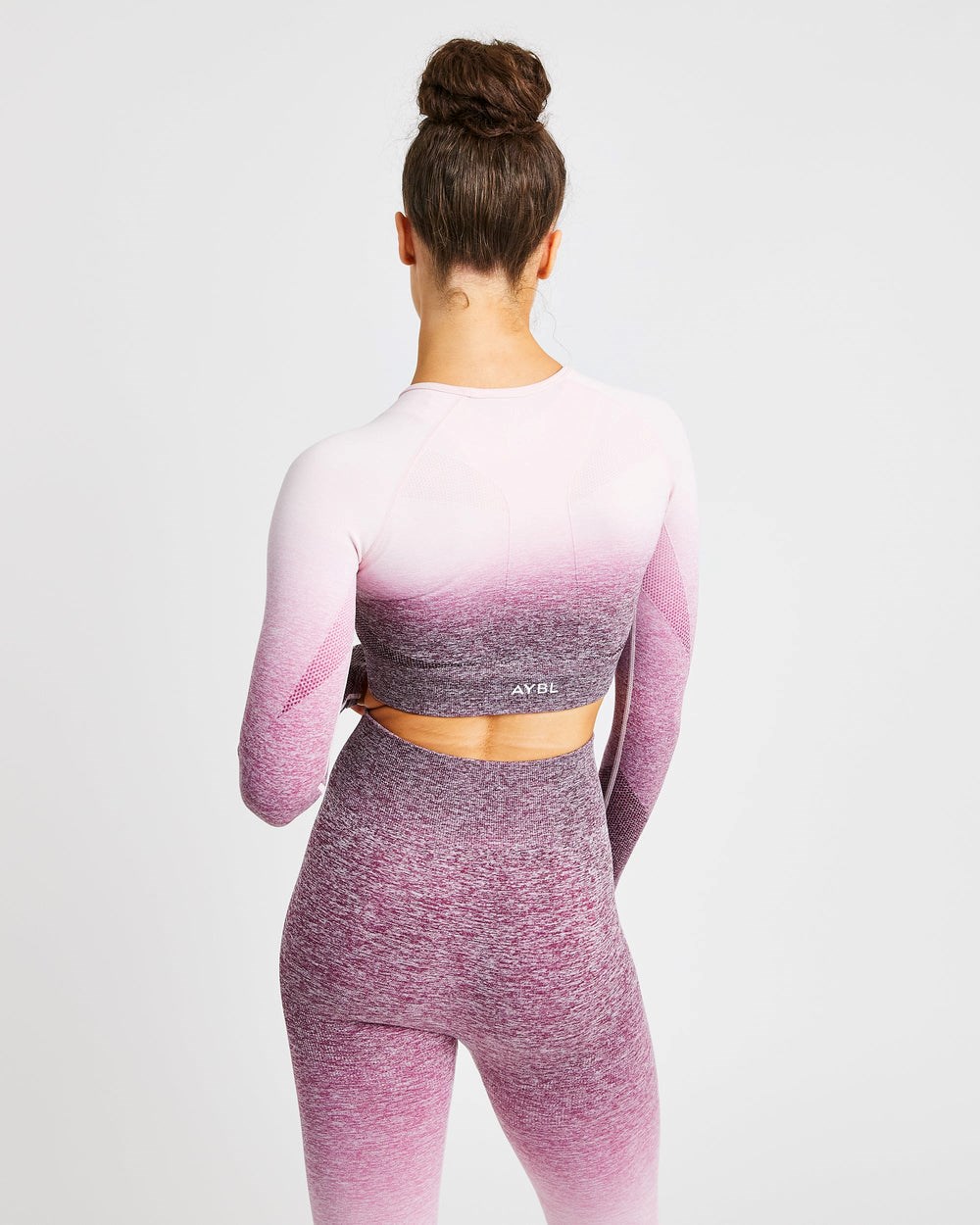 AYBL Pulse Ombré Seamless Long Sleeve Crop Top Plum | CBAZT0278