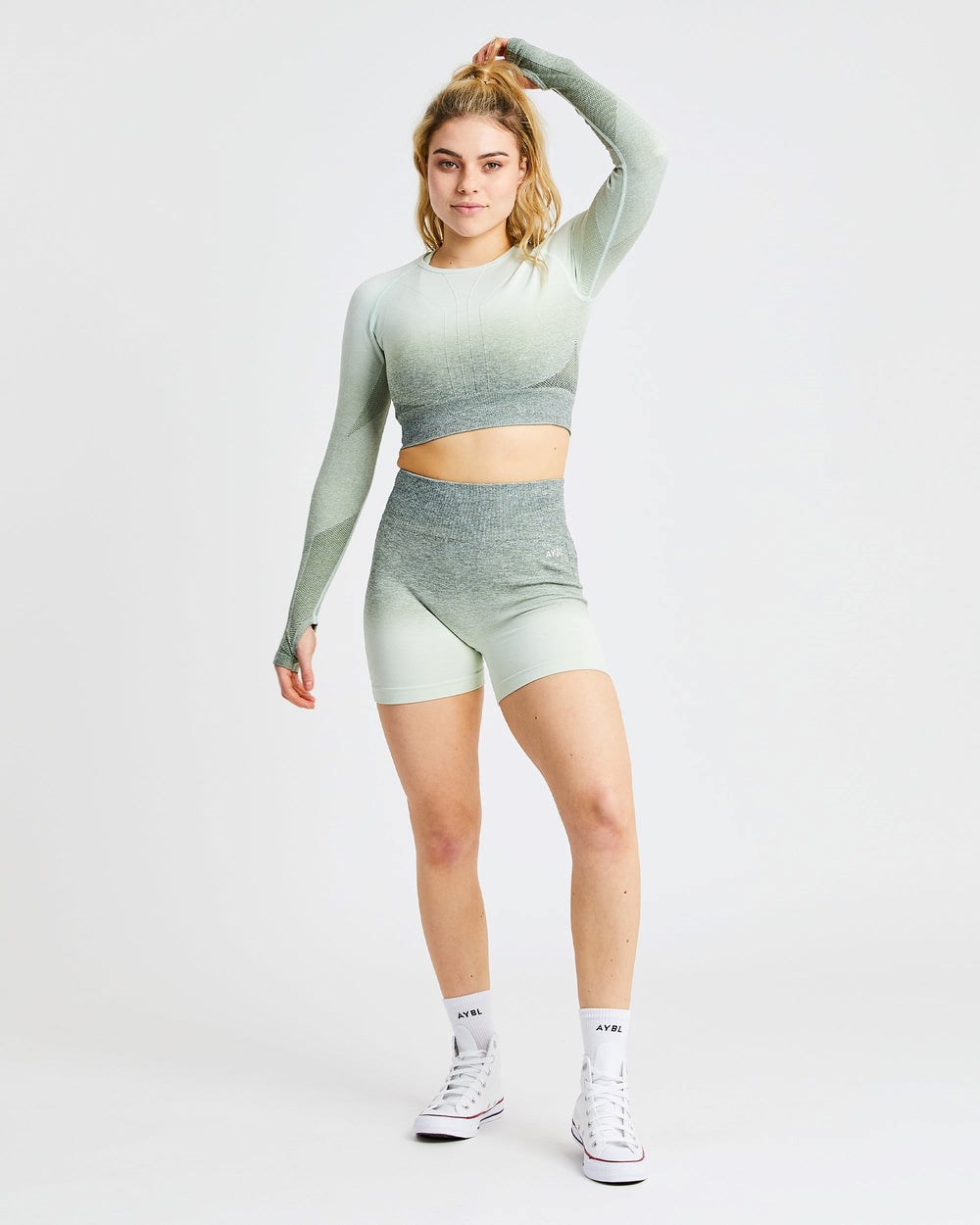 AYBL Pulse Ombré Seamless Long Sleeve Crop Top Kaki | CSXGD2648