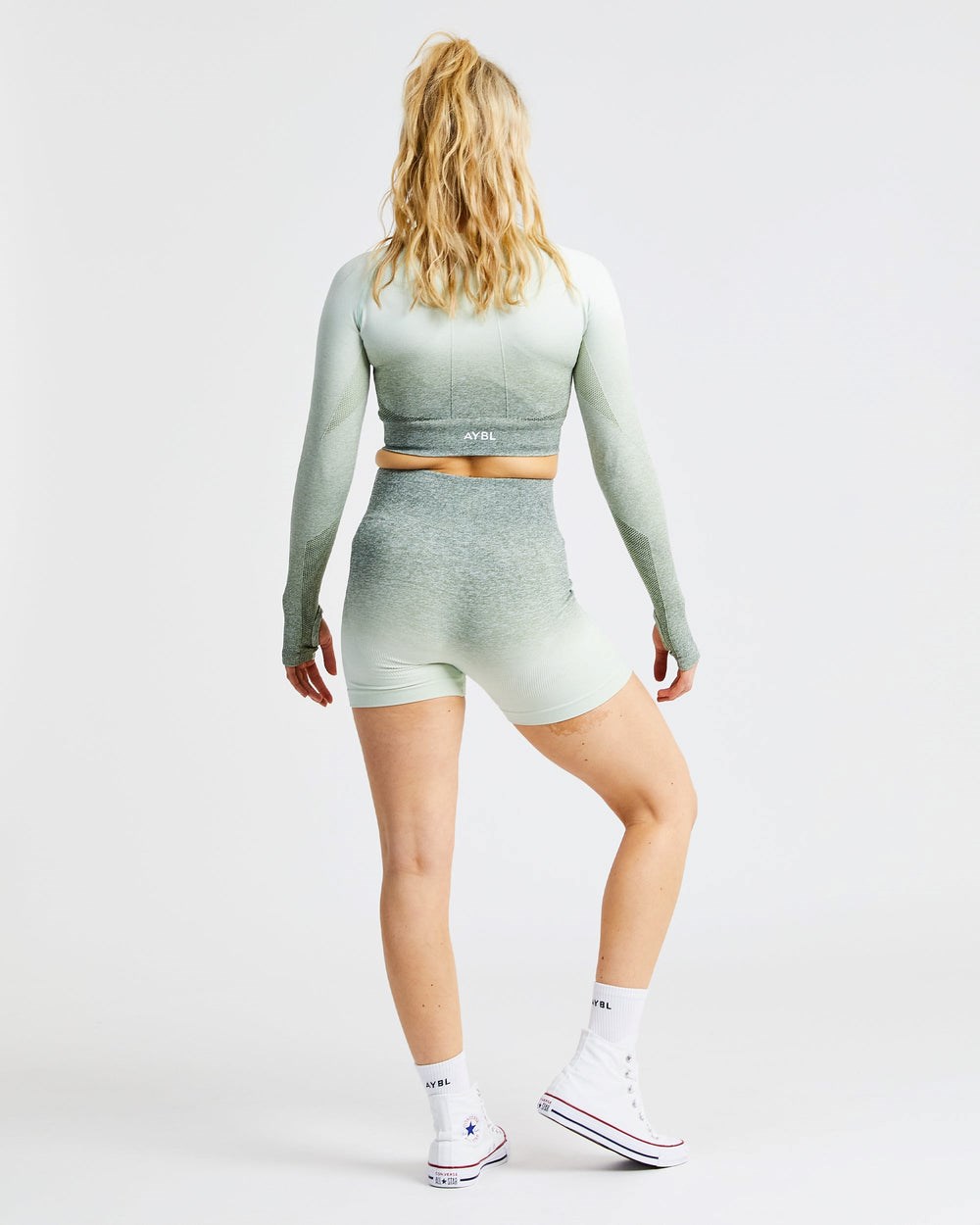 AYBL Pulse Ombré Seamless Long Sleeve Crop Top Kaki | CSXGD2648