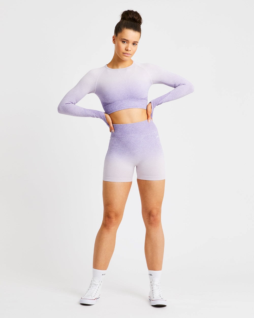 AYBL Pulse Ombré Seamless Long Sleeve Crop Top Lilac | MSFLN0832