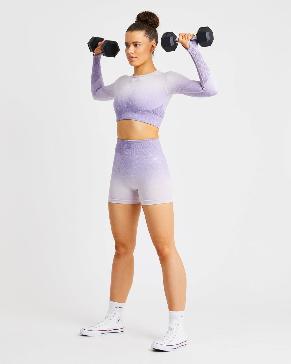 AYBL Pulse Ombré Seamless Long Sleeve Crop Top Lilac | MSFLN0832