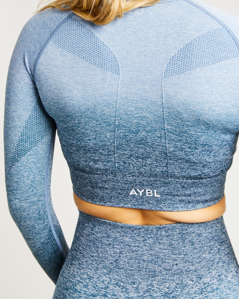 AYBL Pulse Ombré Seamless Long Sleeve Crop Top Teal | YQJNS6415