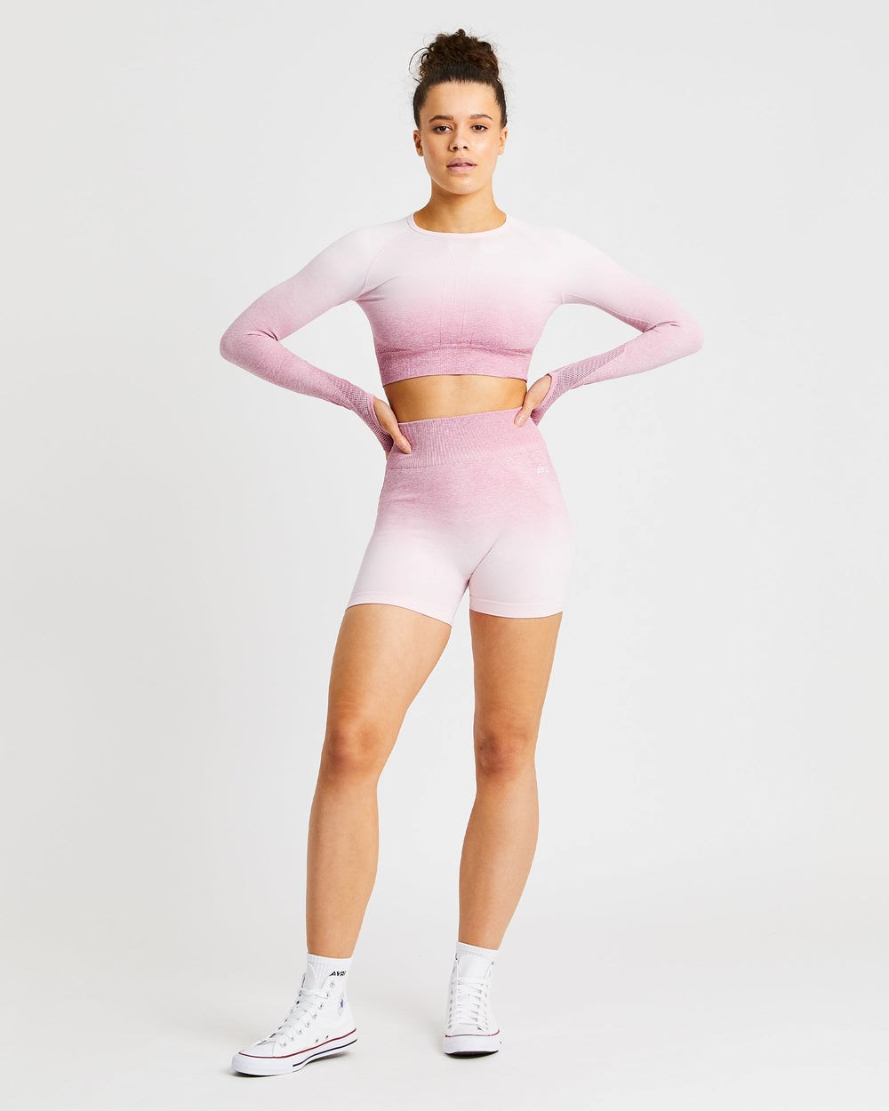 AYBL Pulse Ombré Seamless Long Sleeve Crop Top Rosas | YRKLO9861