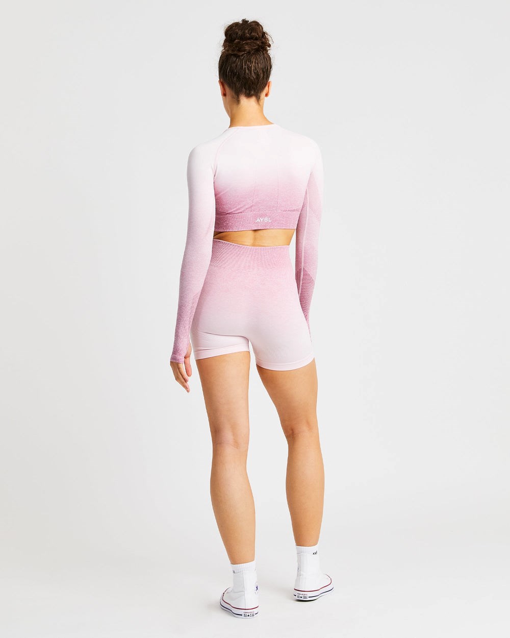 AYBL Pulse Ombré Seamless Long Sleeve Crop Top Rosas | YRKLO9861