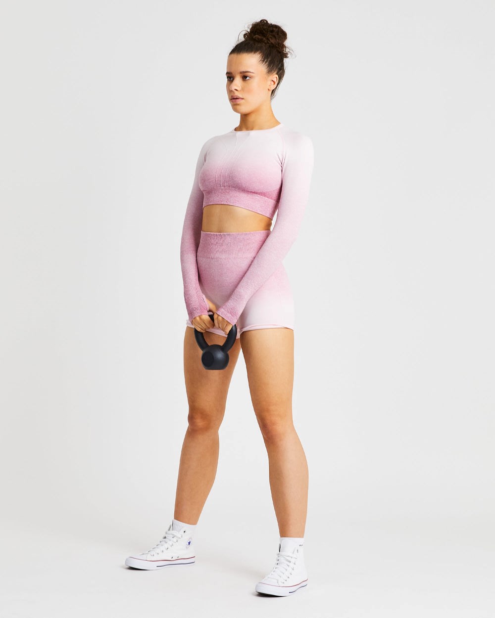 AYBL Pulse Ombré Seamless Long Sleeve Crop Top Rosas | YRKLO9861