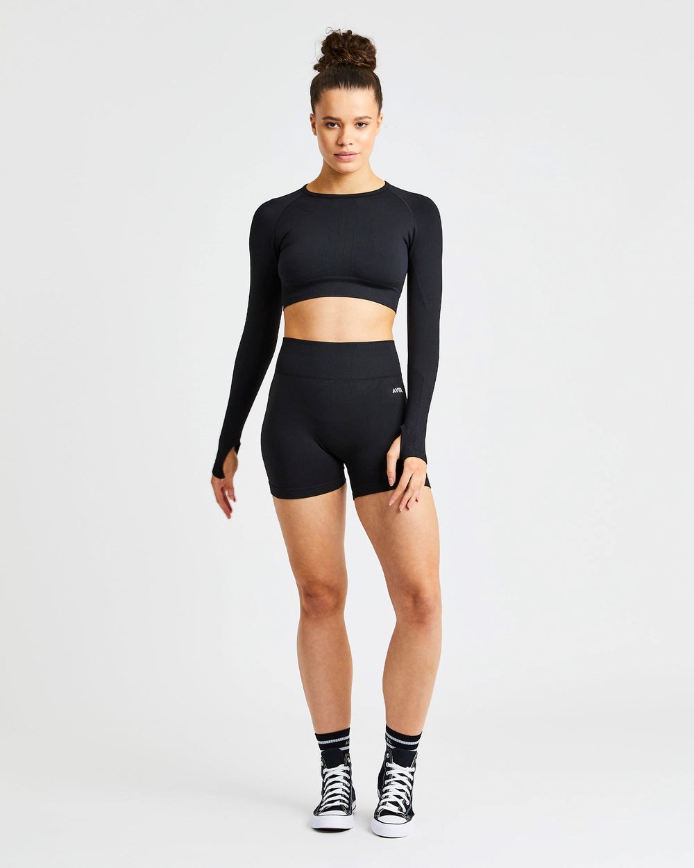 AYBL Pulse Seamless Long Sleeve Crop Top Negras | HUZDG1702