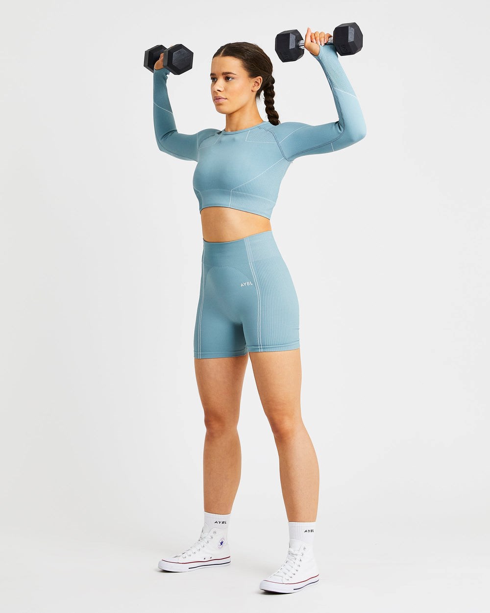 AYBL Reflex Seamless Long Sleeve Crop Top Teal | AZRDH2031