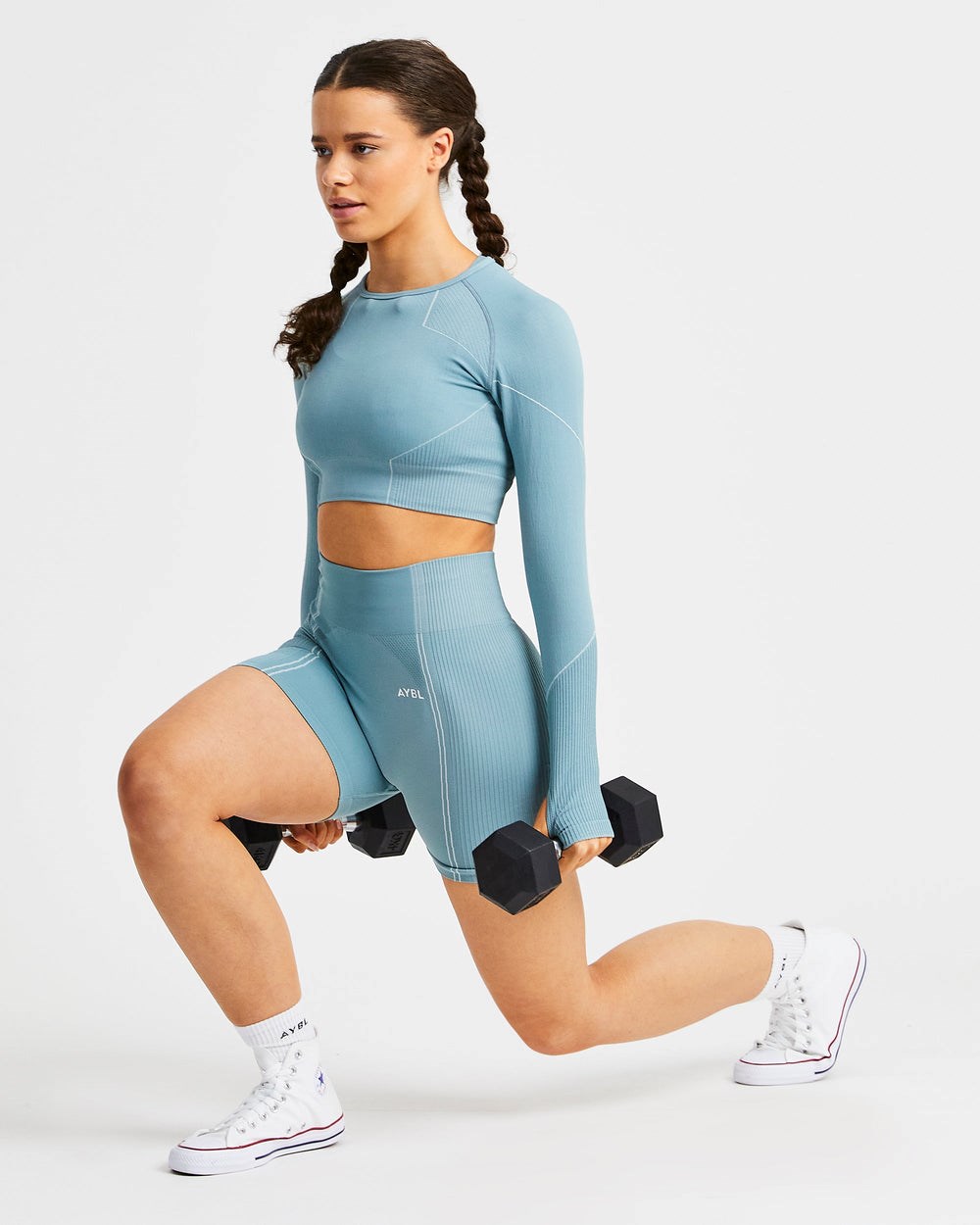 AYBL Reflex Seamless Long Sleeve Crop Top Teal | AZRDH2031